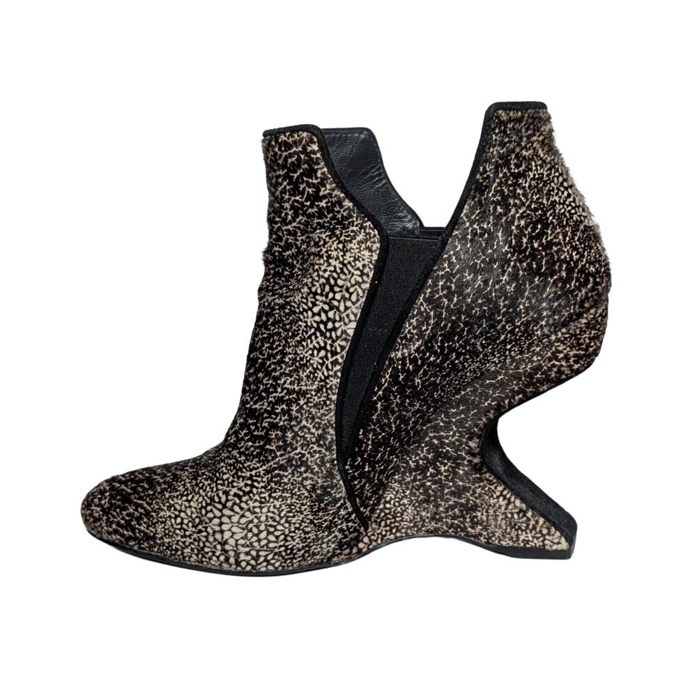 Stuart Weitzman Calf Hair Wedge Booties Sculptural Heel